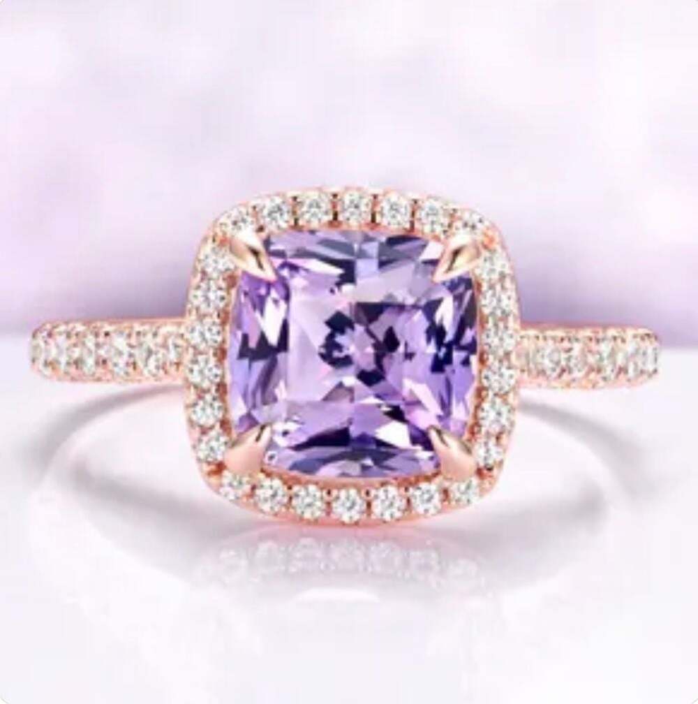 1.1 Carat Amethyst Sapphire Cushion Cut Purple Color Gemstone & White Crystal Ha - Picture 2 of 3